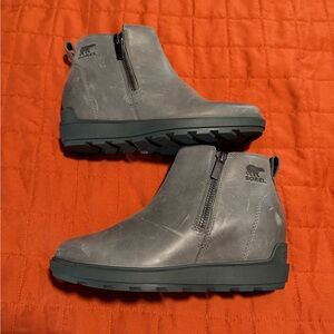 Sorel Gray Wedge Ankle Boots